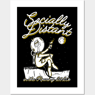 Socially Distant in the Roaring 2020s (Flapper on the moon) Posters and Art